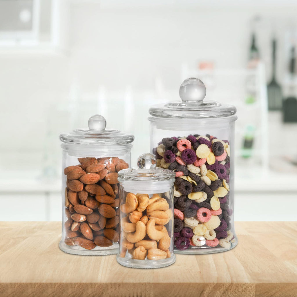 Set of 3 Glass Apothecary Jars with Lids, Bathroom Canisters Storage Container Jars, Decorative Small Glass