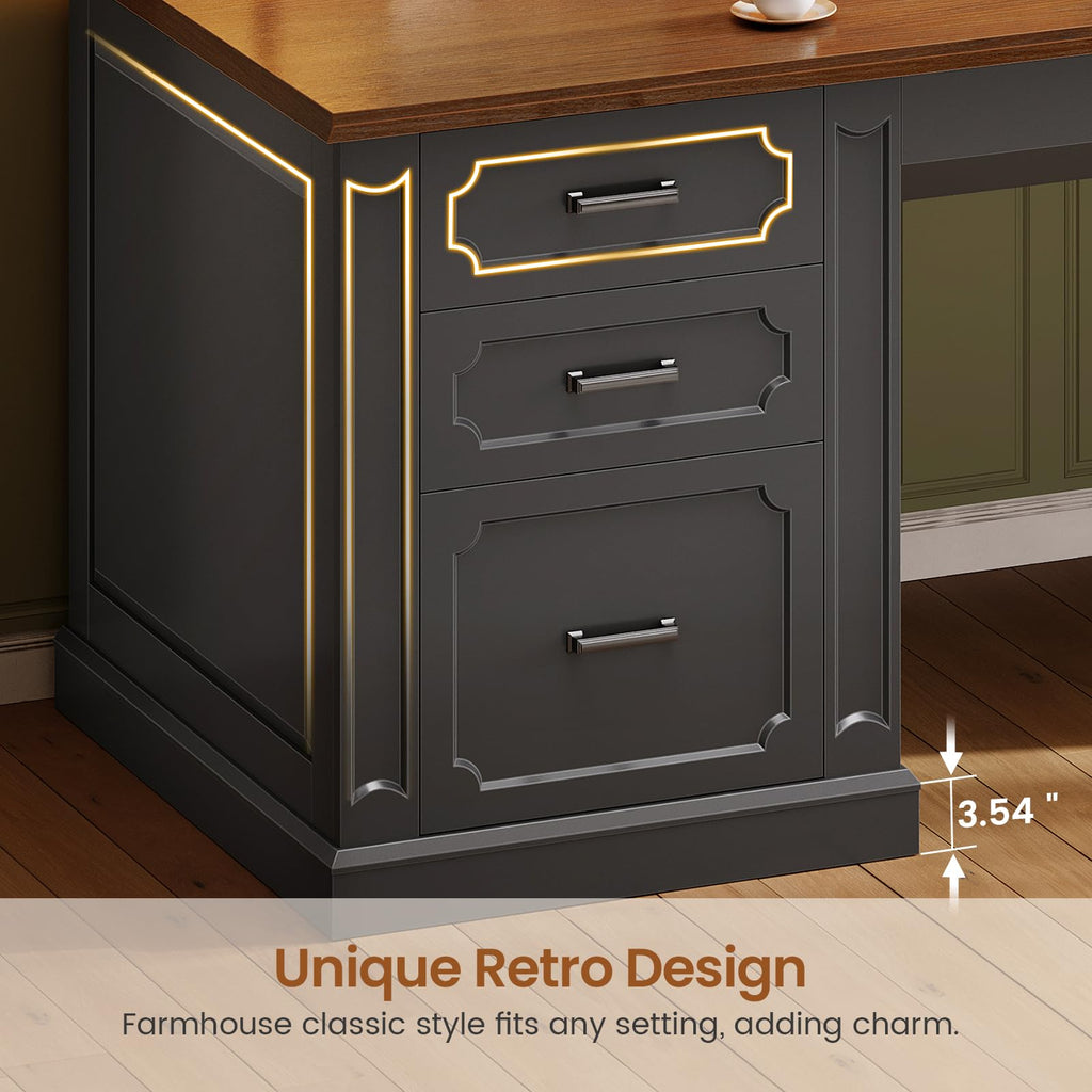67" Farmhouse Executive L Shaped Desk with Hutch & Storage