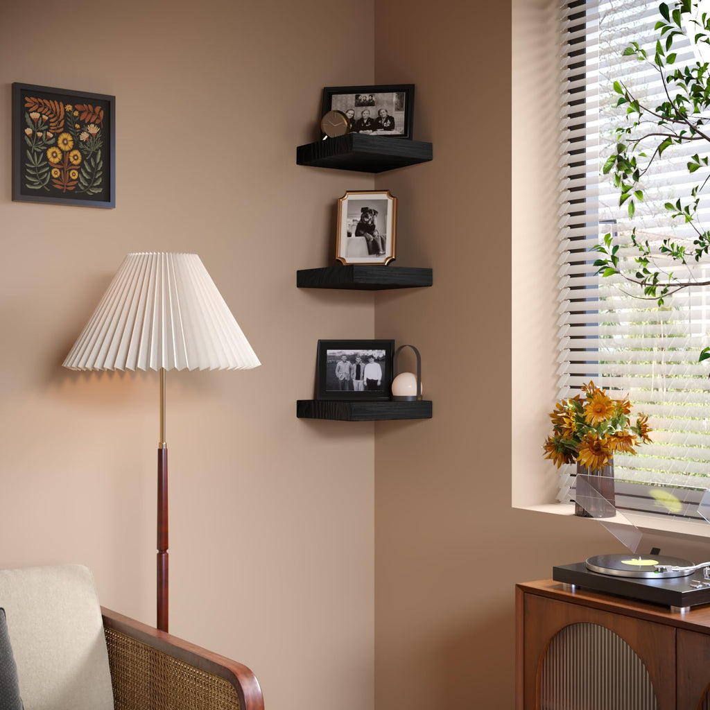 Small Floating Shelves for Wall - 9 Inch Square Black Shelves Decor Set of 3