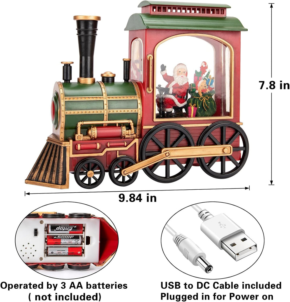 Christmas Train Snow Globe with Music and Lights, Musical Snow Globe Lantern for Holiday Decor, Battery/USB Powered