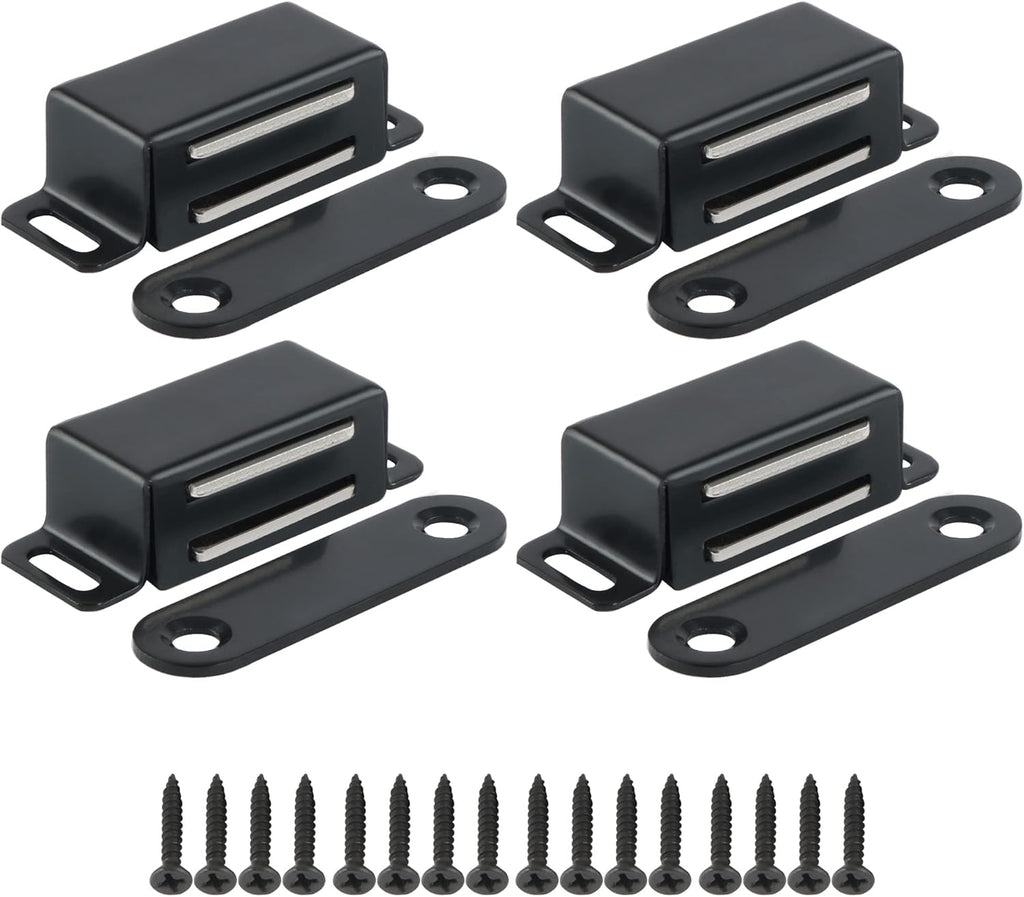 Magnetic Cabinet Door Catch 4Pcs,Cabinet Door Magnets Catches Magnetic Door Closers for Cabinets,Stainless Steel Black