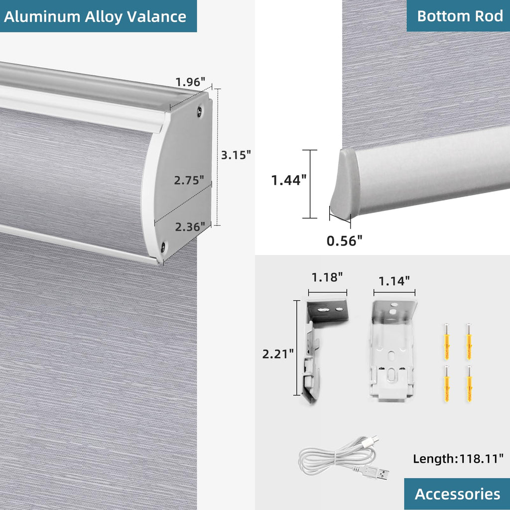 Motorized Roller Shades Blackout Smart Blinds Essential Grey