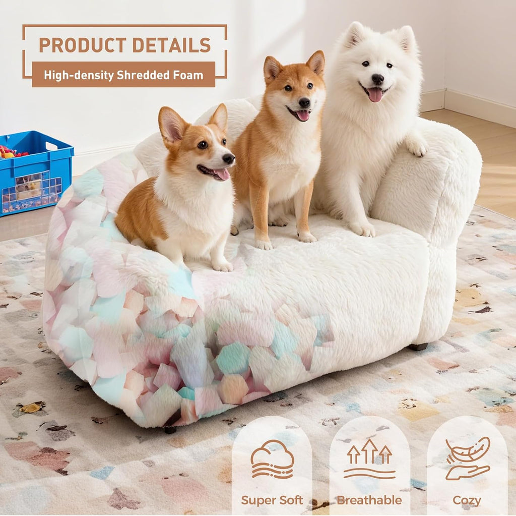 Dog Sofa Couch for Large Medium Dogs up to 130 Lbs, Memory Foam Pets Sofa with Faux Fur Fabric Beige