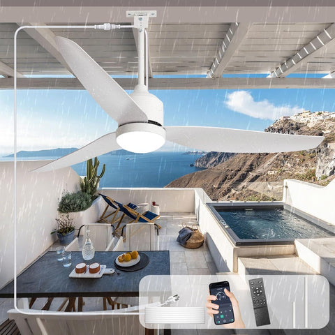 52 Inch Waterproof Gazebo Fans with Lights Outdoor Hanging - Plug in Remote App Control for Patio Indoor Farmhouse Porch - White 6 Speed Reversible DC Motor A101-B0F7X9XL6Q