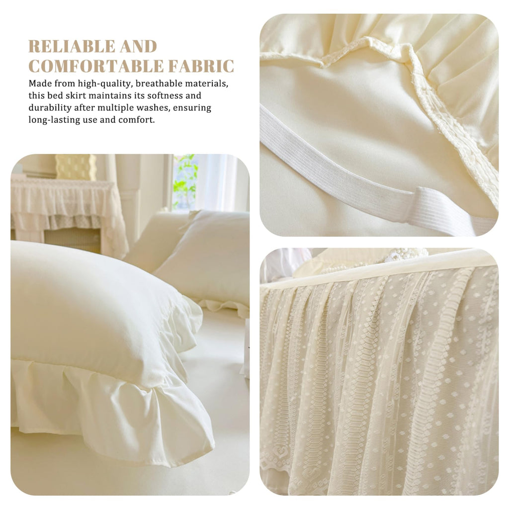 Ruffle Bed Skirt for 59x79 Bed Lace Bedskirt with Dropping Easy Setup Elegant Wrap Around Sheet with Elastic Band