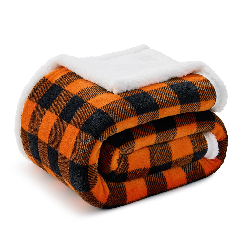 Halloween Sherpa Blanket for Decor & Gift, Orange & Black, 50"x60"