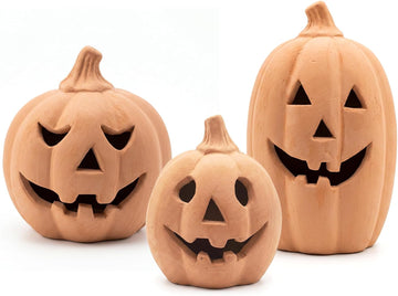 Mini Terracotta Pumpkin Halloween Decor, 6 in Max - Set of 3