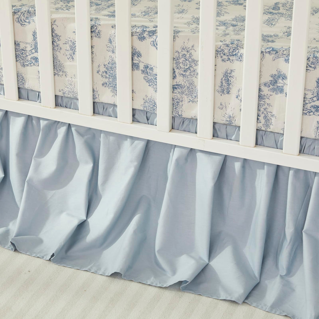 Boho Bohemian Girl Boy Baby Nursery Crib Bed Skirt Dust Ruffle - Neutral Solid Color Light Blue Farmhouse Chic 100%