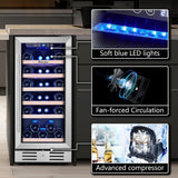 15 Inch Wine Cooler Refrigerator - 30 Bottle Under Counter Mini Fridge with Doub