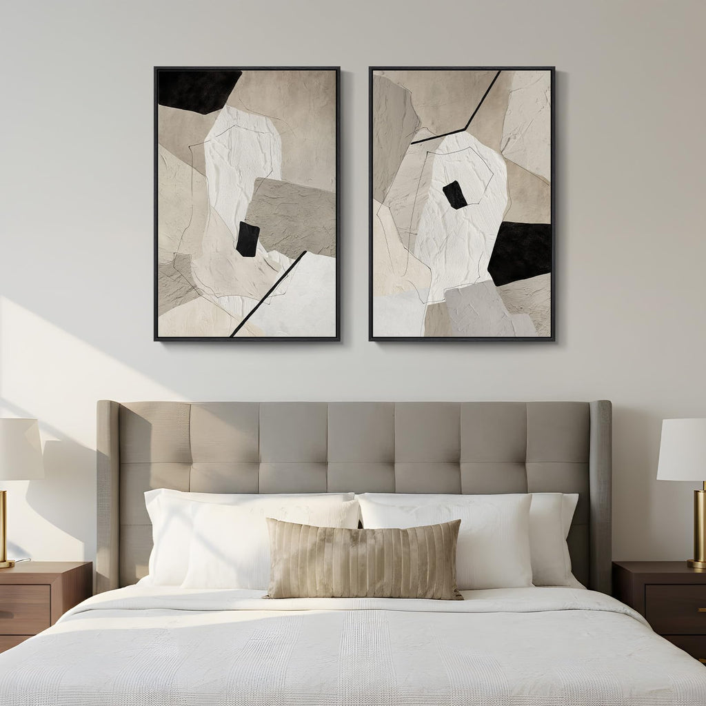 Framed Neutral Black and Beige Abstract Wall Art, 24x36 In
