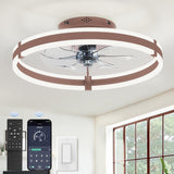 Ceiling Fans with Lights and Remote, 19.7'' Low Profile Ceiling Fan, 3000-6000K Dimmable Modern Flush Mount LED Fan Light, 6 Wind Speeds, Brown Fandelier Ceiling Fans for Bedroom A101-B0F1CCS35J