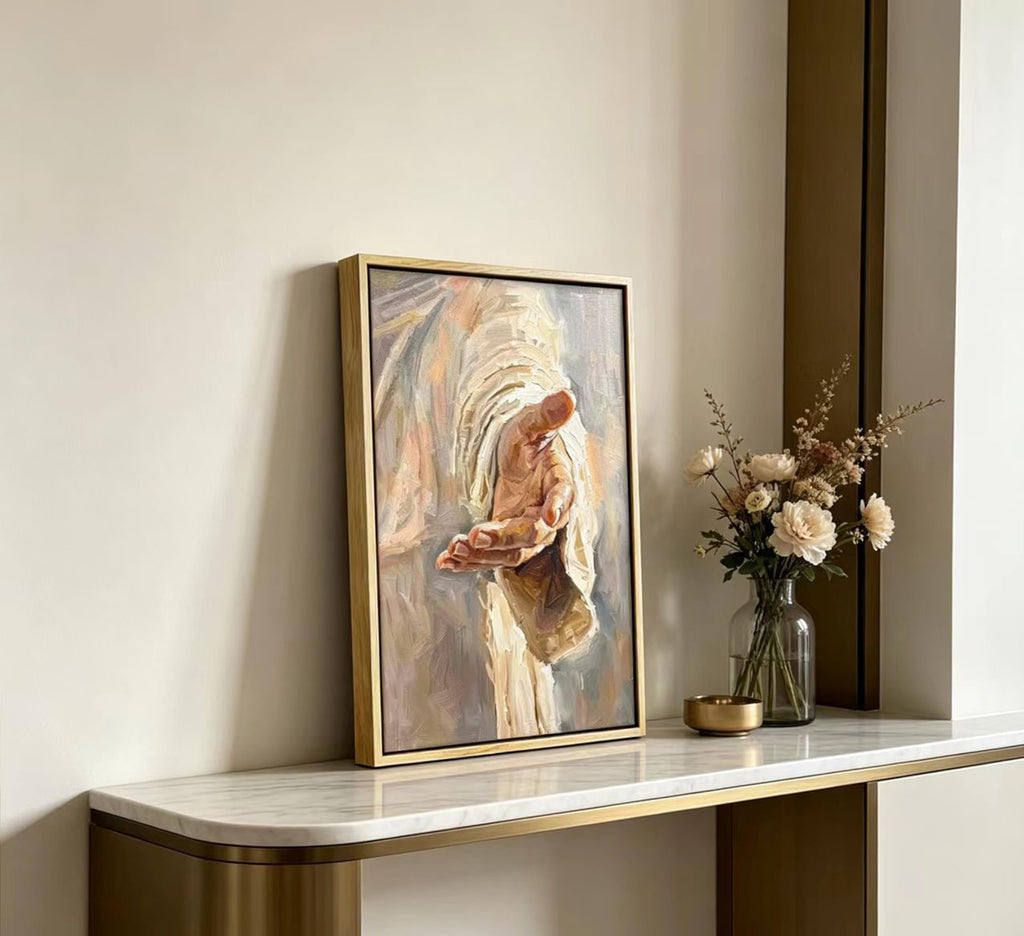 Framed Jesus Hand Reaching Out Wall Art, Christian Religious Canvas Print Poster, Spiritual Impressionist Wall Decor