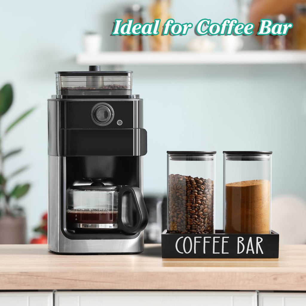 Glass Coffee Canister for Ground Coffee - 2Pcs 45oz Coffee and Sugar Container Set with Airtight Bamboo Lids and
