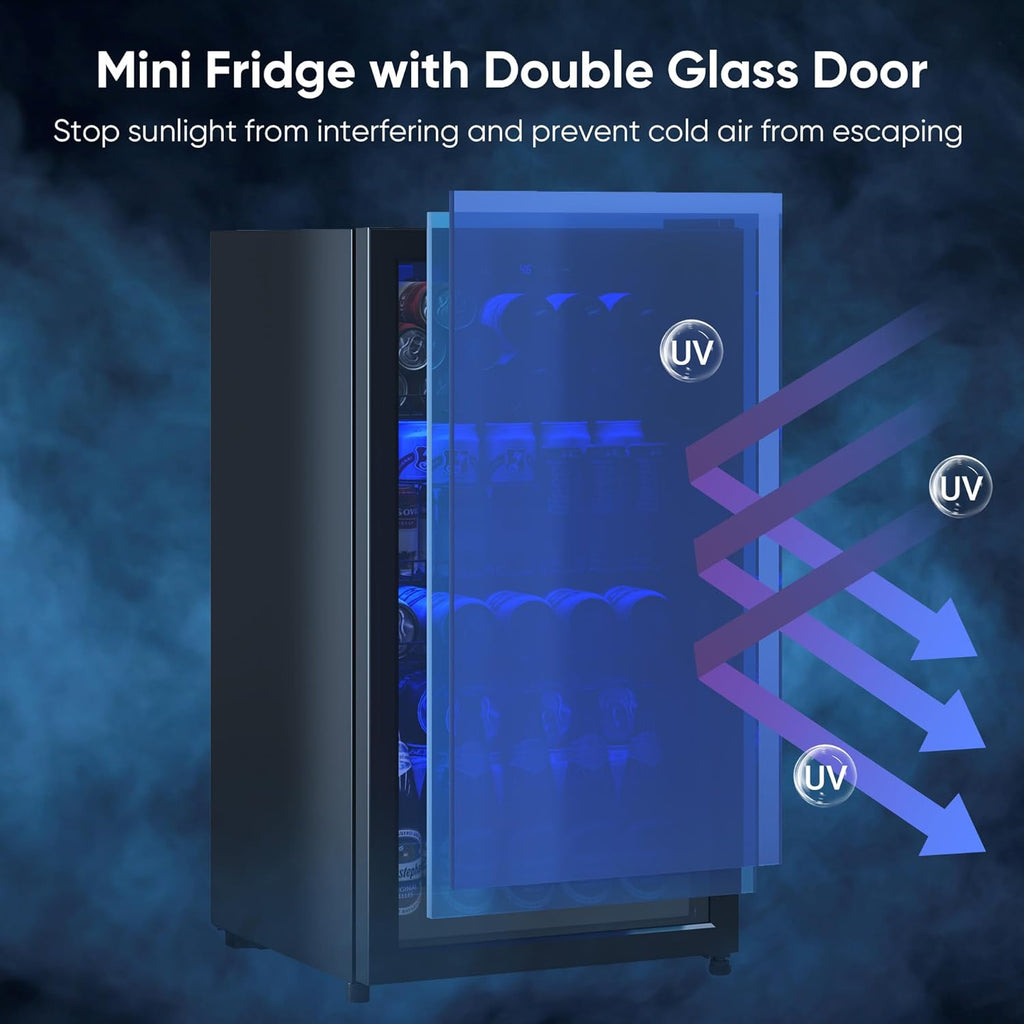 Beverage Fridge, 130 Can Mini Fridge With Glass Door, Beverage Cooler Refrigerat