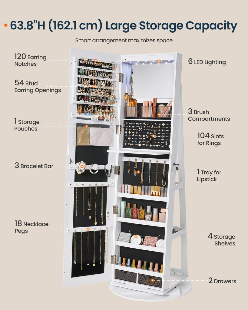 Standing Jewelry Armoire, Full Length Mirror with Storage