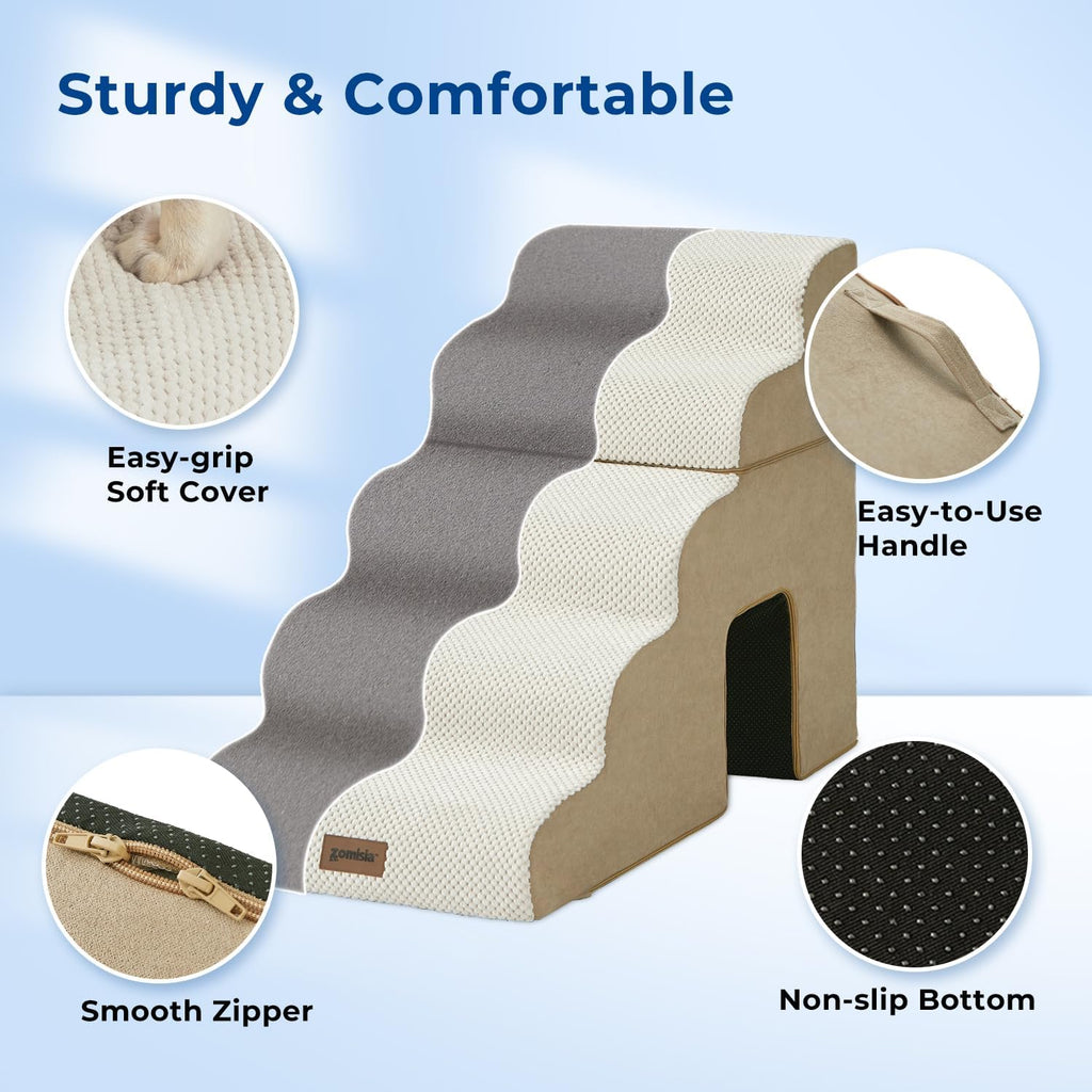 Dog Ramp for Large Dogs with Tunnel, 24" H 5 Steps for High Bed