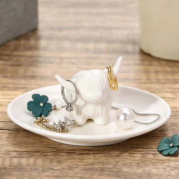 Highland Cow Ring Holder Jewelry Dish Tray, Ceramic Decor Gifts for Women