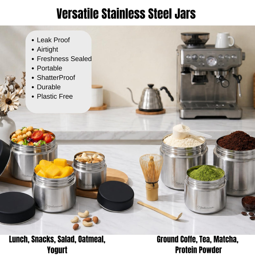 Travel Stainless Steel Canister Set with Airtight Lid - Set of, 16 OZ, 24oz, Coffe, Tea, lunch, Snacks, Metal
