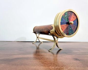 Premium Wood and Brass Kaleidoscope with Brass Stand - Dual-Wheel Handcrafted Optical Instrument | Decorative