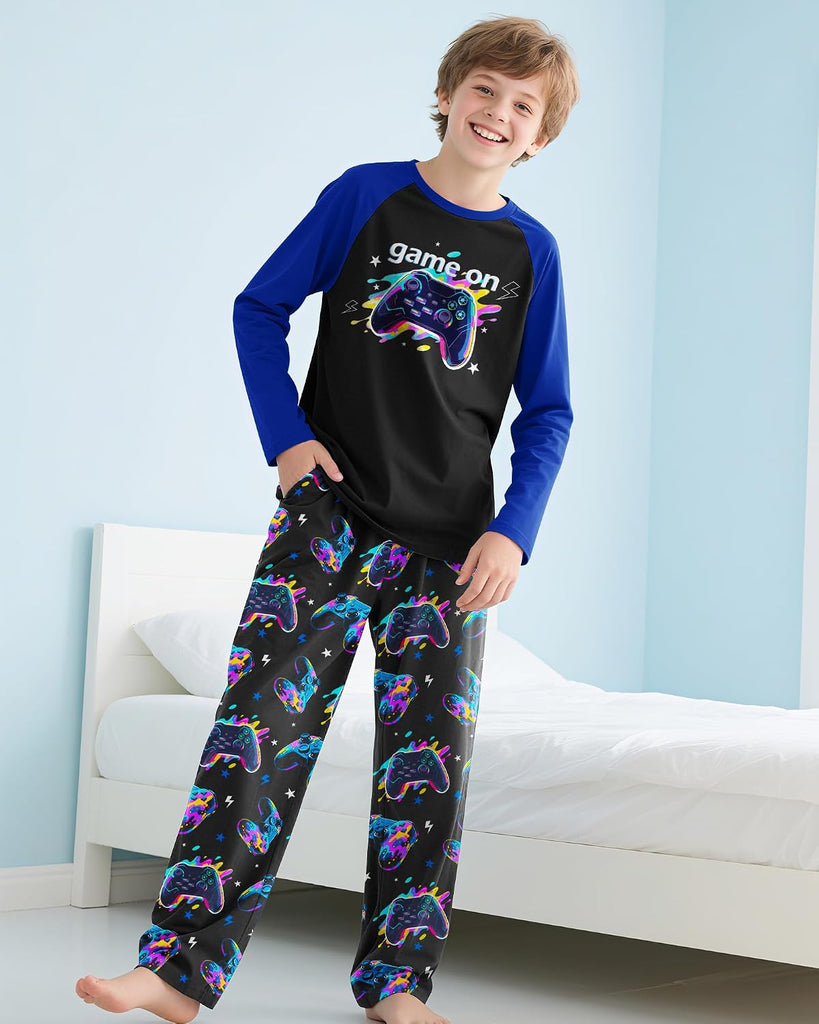 Boys Pajamas Cozy Soft Long Sleeves Top and Pants 2 Piece Cool Pjs Pajamas Set Big Boys Sleepwear