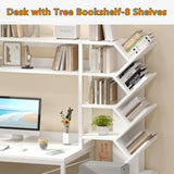 Reversible Computer Desk with Hutch, Home Office Desk with Drawers and Bookshelf