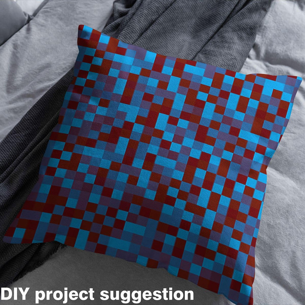 Miner Theme Games Fabric by The Yard Soft Polyester, Red Blue Purple Grid Fabric for and Home DIY Projects, Geometric