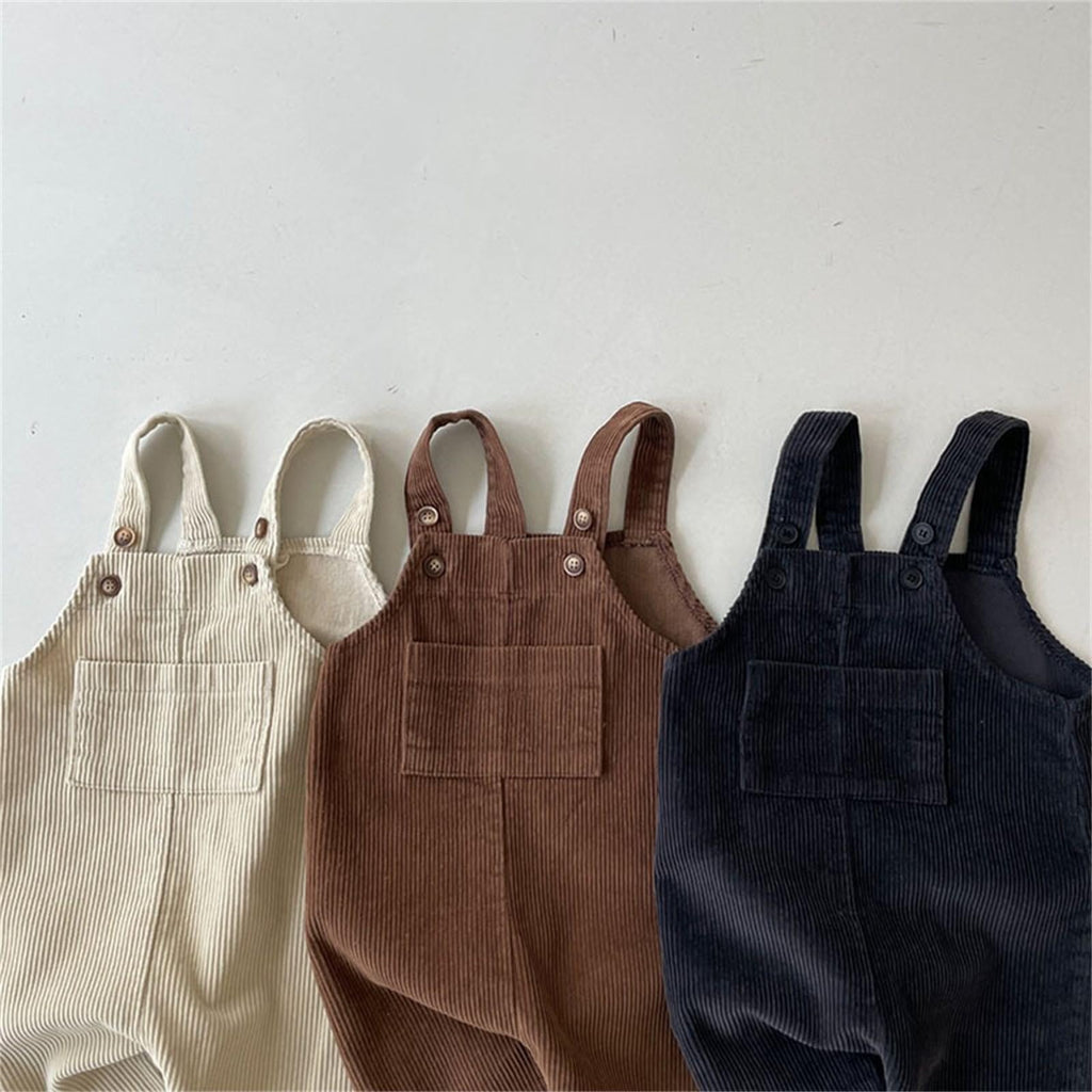 Toddler Baby Corduroy Bib Overalls Boys Girls Solid Sleeveless Suspender