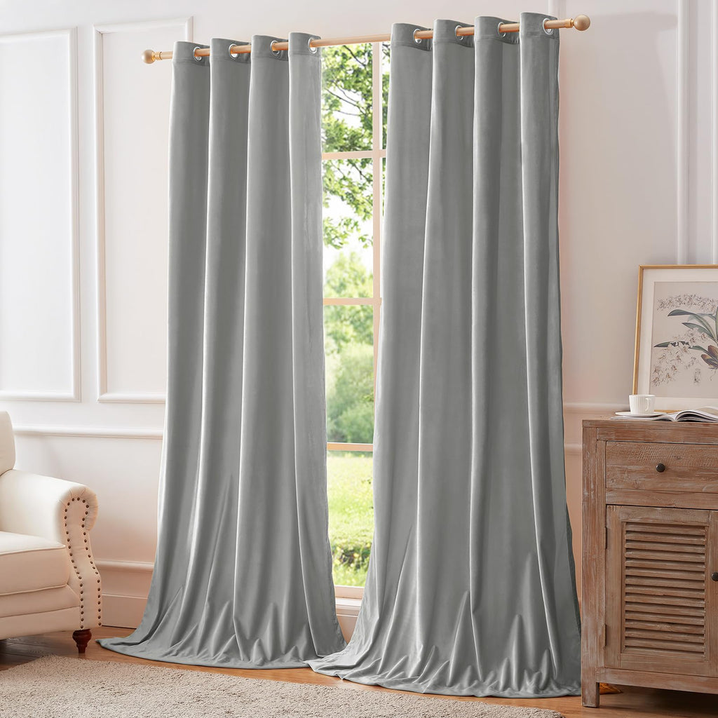 Velvet Light Blue Blackout Curtains 108 inch Length