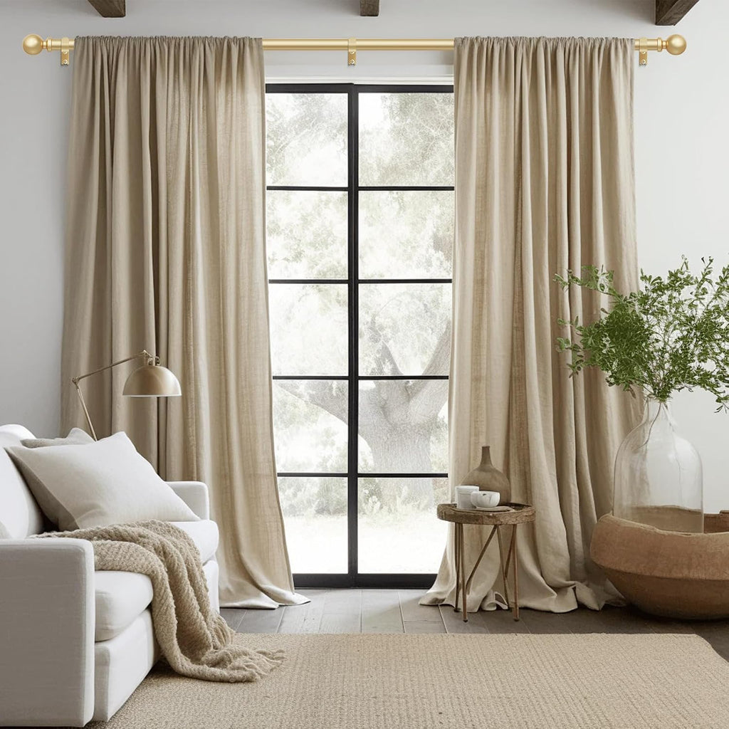 Gold Curtain Rod 36-91 Inch, 1 Inch Adjustable Heavy Duty Curtain Rods for Windows, Decorative Modern Window