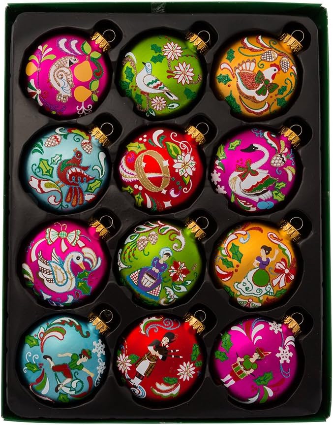Days of Christmas Glass Ornament (), 65mm - Set of 12