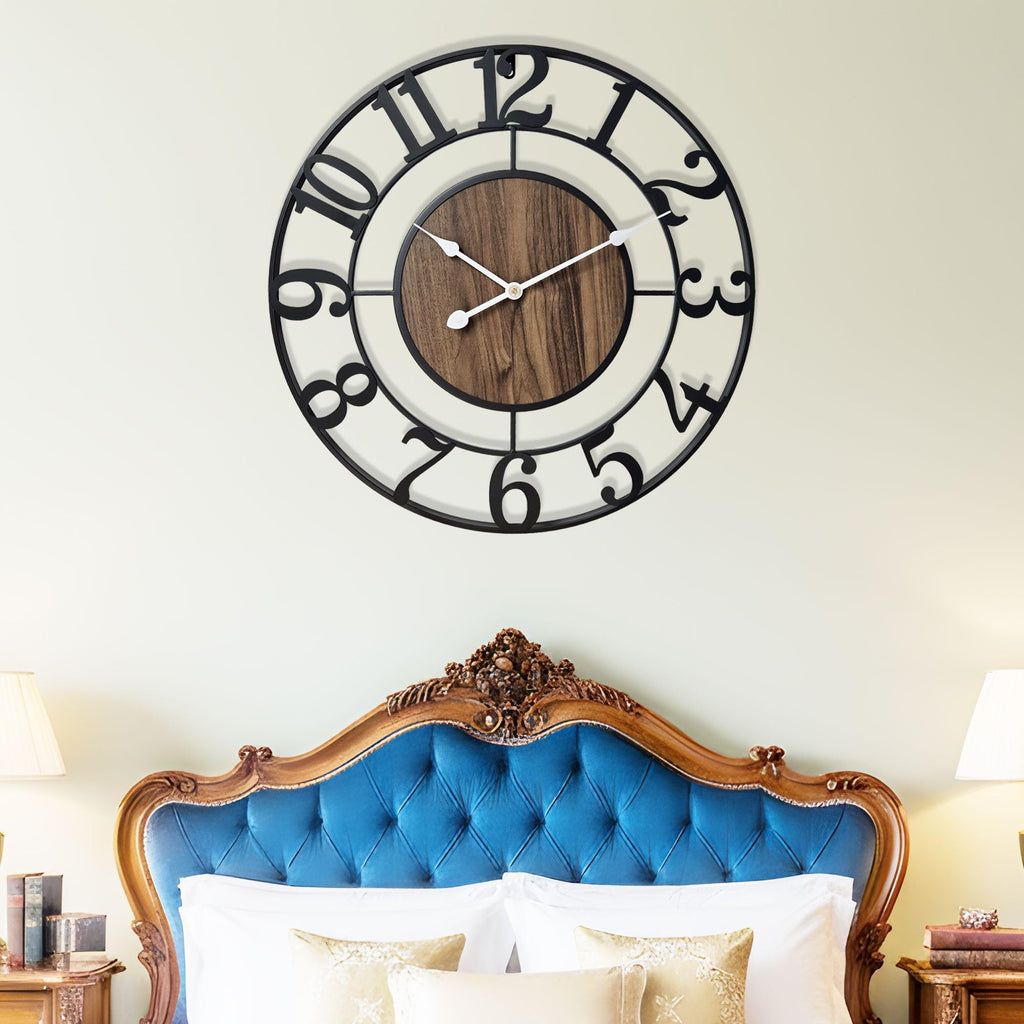 Large Metal Wall Clock, 30 Inch Retro Decorative Silent, Non Ticking, Battery Operated Modern Big Wood Wall Clock