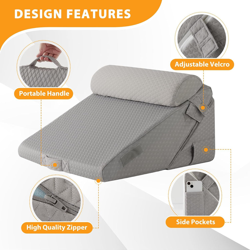 Wedge Pillow Set for After Surgery, 3PCS Adjustable 9&12 Inch Bed Wedge Pillow for Sleeping, Incline Pillow Wedge for - Set of 3