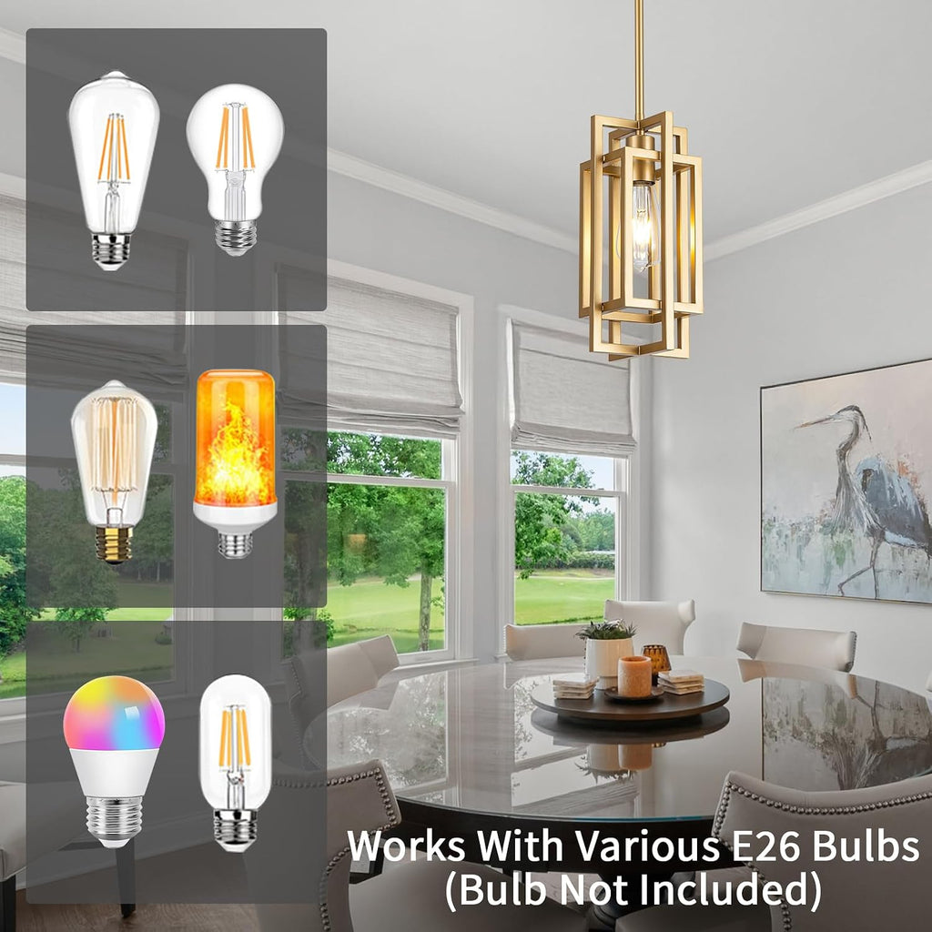 Farmhouse Pendant Light Fixtures, Gold Modern Pendant Lights 59'' Adjustable Small Square Pendant Ceiling Hanging