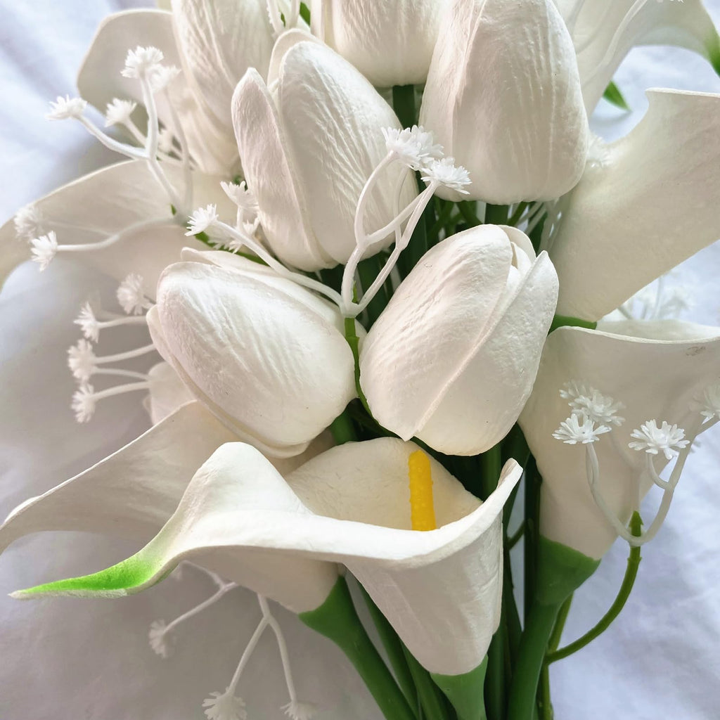 S for Bride Bridal Bouquets Artificial Tulips Calla Lily Babys Breath Flowers Bouquet for Wedding Gifts Home