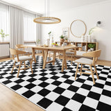 5x7 Washable Checkered Area Rug, Low Pile Non-Slip Carpet for Living Room Bedroom Black White