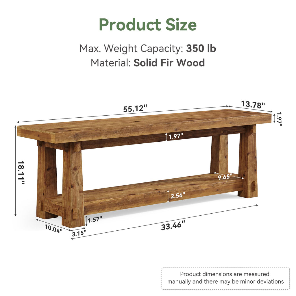 55" Wood Entryway Bench with Shoe Storage, Rustic Dining Bench