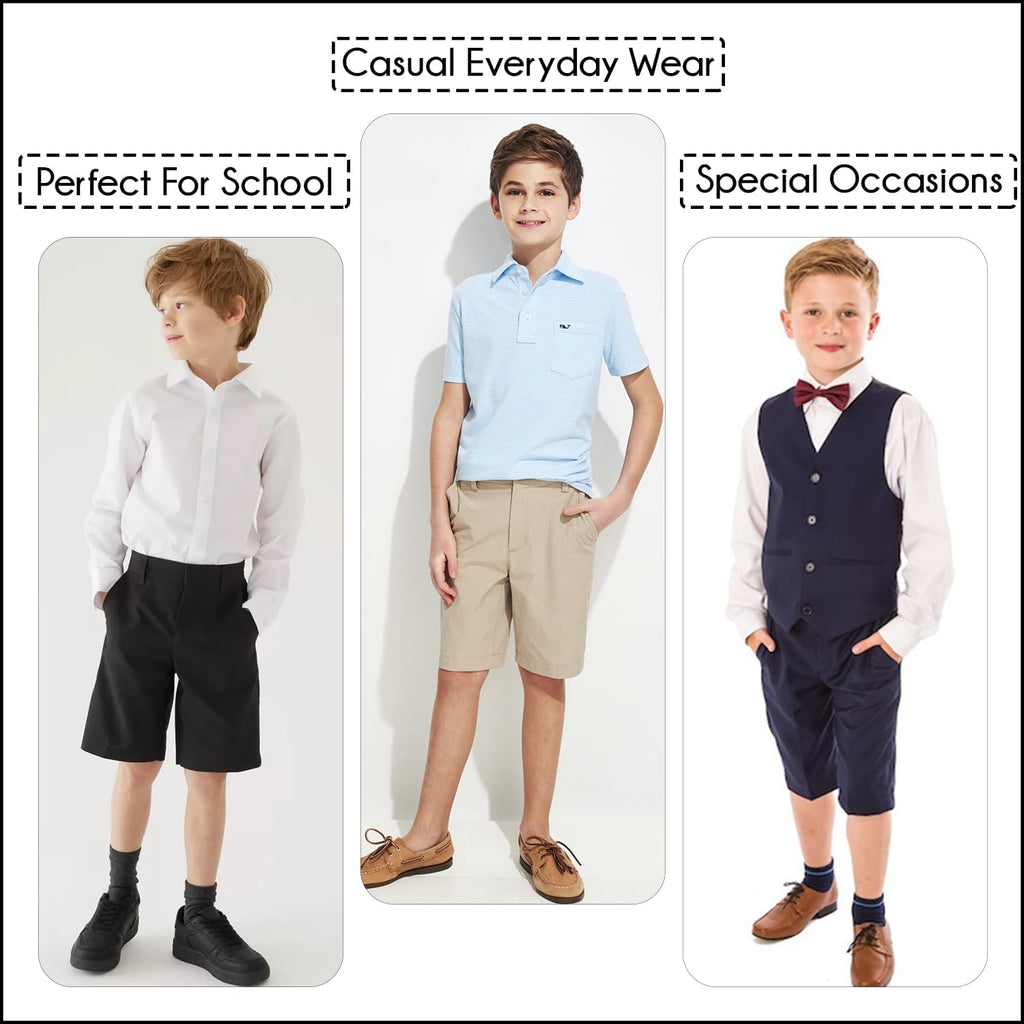 Pack Boy's Stretch Chino Shorts, Classic Cotton Blend Short with Fly Zipper for School Uniform, (Sizes, )