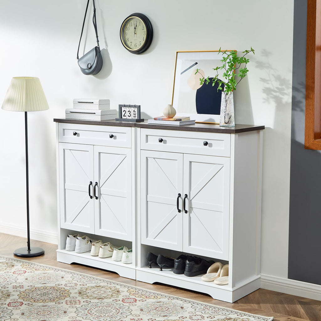 Shoe Cabinet with Drawer, Shoe Storage Cabinet with Doors, White
