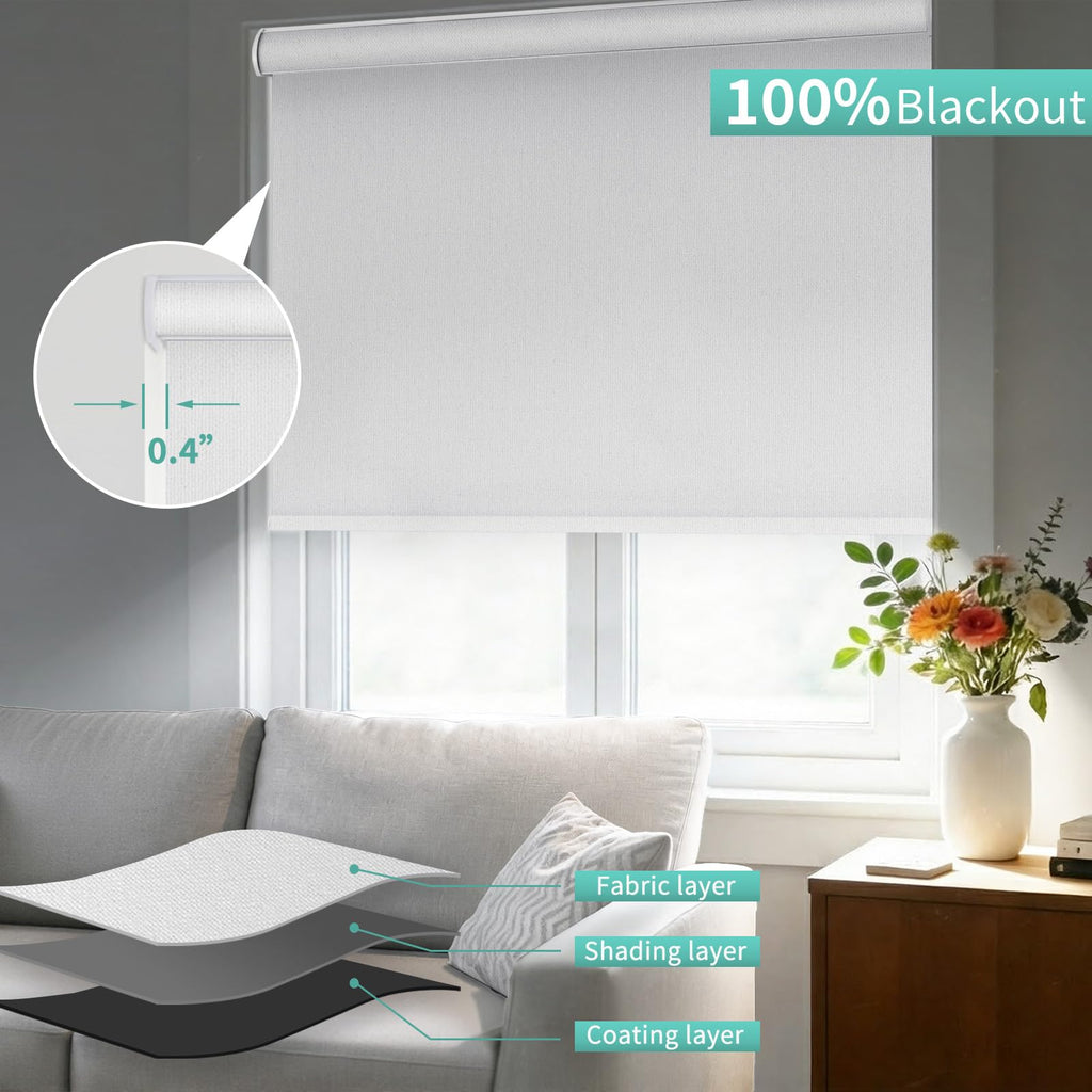 Motorized Blinds with Remote, Roller Shades for Indoor Windows, 100% Blackout Electric Blinds with Remote for