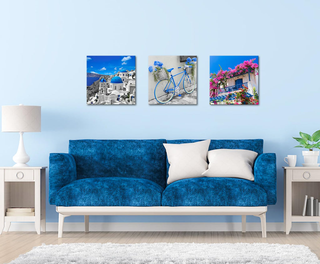 Blue Greece Santorini Island Wall 12''x12''x3pcs