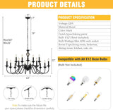 15 Light Black Farmhouse Chandeliers for Dining Room Light Fixtures Over Table, Vintage Candle Large Chandelier for Living Room Foyer Staircase Restaurant Showroom Villa A109-B0DFM6BPLQ