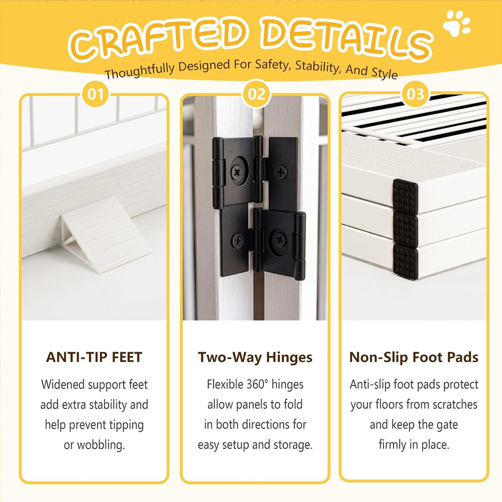 Dog Gate Indoor, Freestanding Dog Fence, 59x24-Inch Wooden Pet Gate for Dogs, 3-Panel Puppy Gates for Doorways