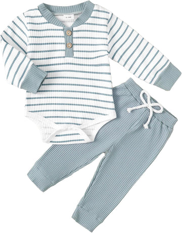 Baby Boy Fall Winter Clothes Sets Infant Ribbed Knitted Long Sleeve Romper and Pants Newborn Boy Outfits