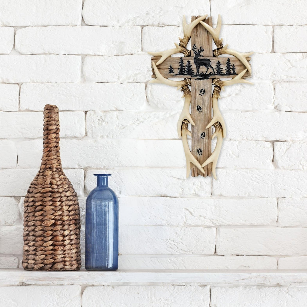 Rustic Woodland Deer Antler Wall Hanging Cross