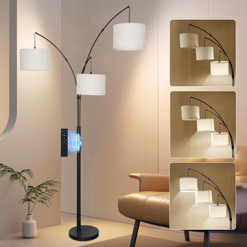 3-Light Dimmable Arc Floor Lamp, LED Tall tree Standing Lamp with Remote