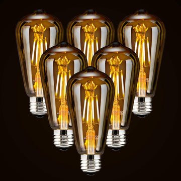 LED Dimmable Edison Light Bulbs 4W, 2200K-2400K Warm White (Amber Glass) ST64, E26 Base