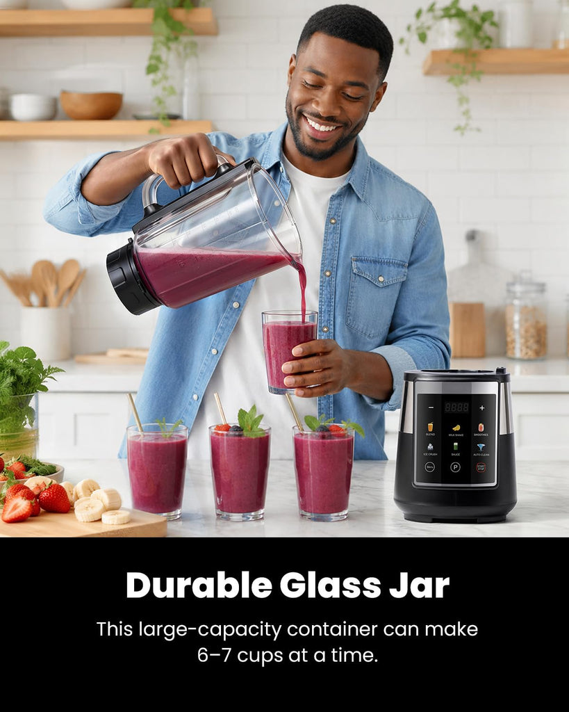 Blender, 1300W Glass Blender with 6 Preset Programs