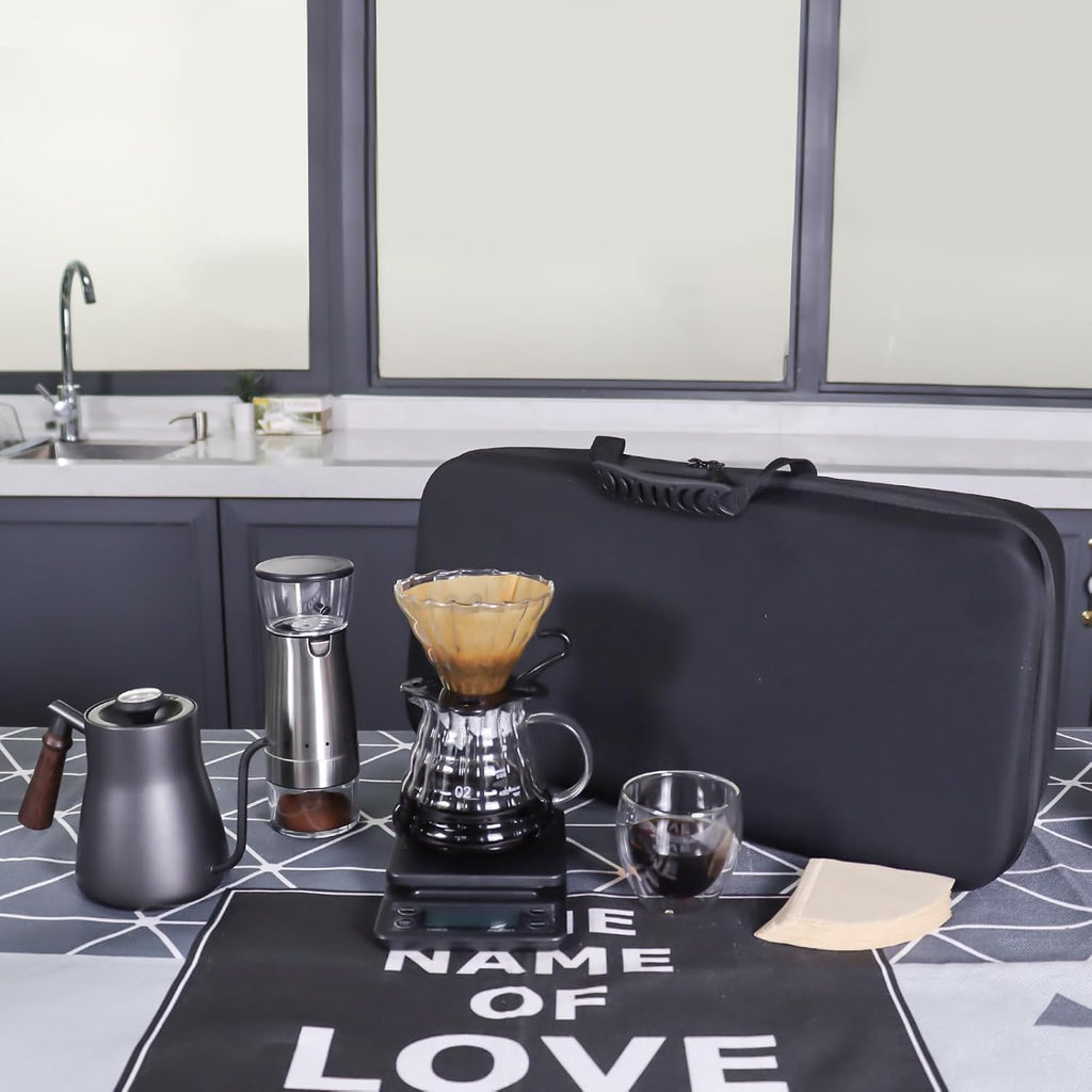 Electric Coffee Maker Set with Electric Grinder Glass Dripper Server Steel Kettle Filter Paper Travel Bag for Outdoor