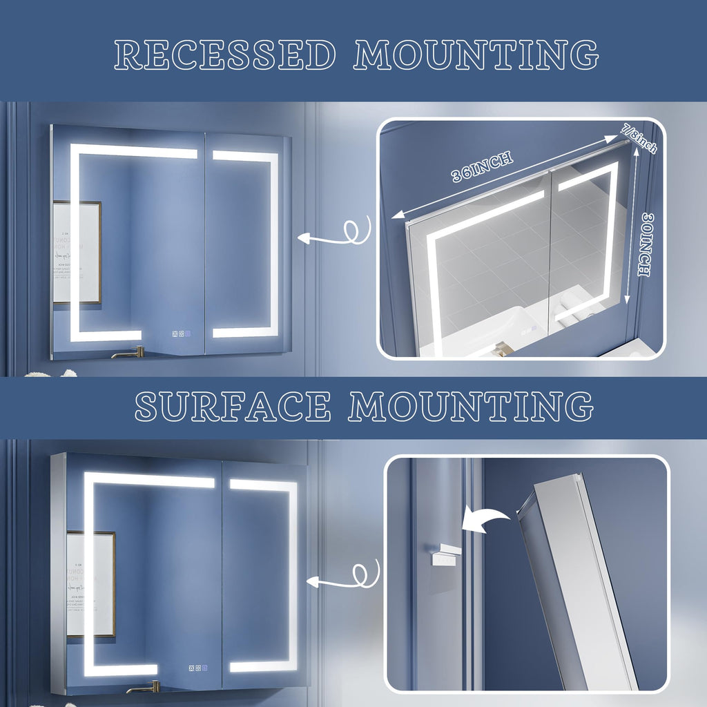 30x36 in LED Lighted Medicine Cabinet with Mirror