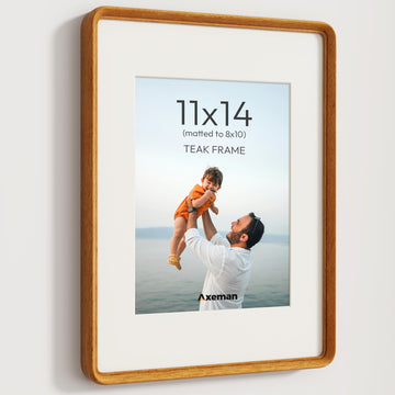 11x14 Picture Frame, Solid Teak Wood, Rounded Corners, Matted 8x10